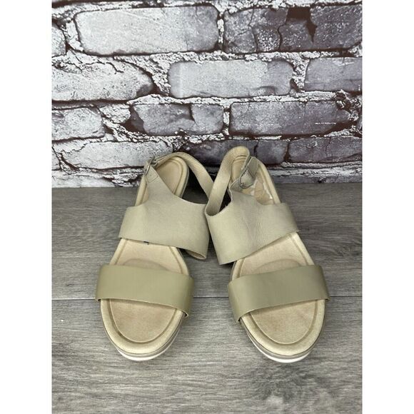 TSUBO Taupe Soft Leather Patent Open Toe Strap Wedge Sandals Size 8.5M US/39.5EU - Picture 4 of 16